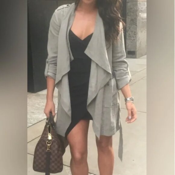 Duster Trench Coat Utility Olive Green Waterfall Front Flowy Size XS Small - Picture 1 of 16